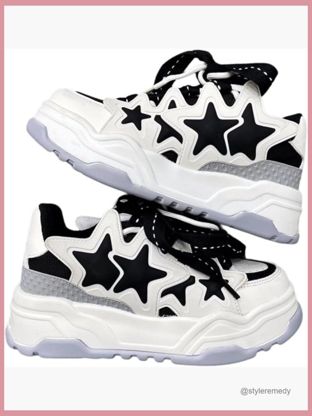 Y2K Thick Platform Chunky Sneakers Cute Kawaii Walking Shoes with Star Print
